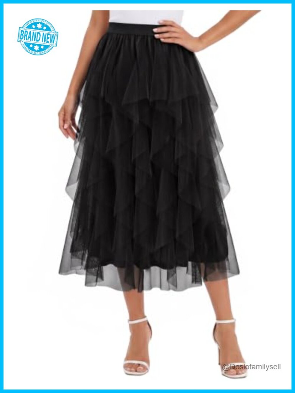 Tulle Midi Skirt A-Line High Waist Layered Ruffle Fairy Tutu